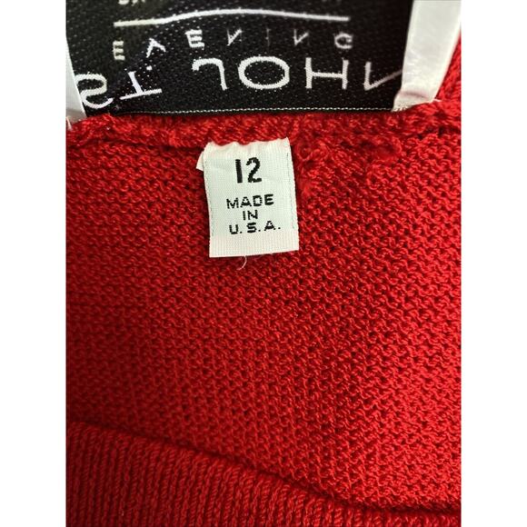 St John Evening Santana Knit Skirt Pencil Straight Red Gold Beads Wool 12 L - Picture 5 of 7